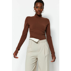 Trendyol Brown Turtleneck Snap Knitted Bodysuit