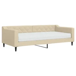 Vidaxl Dnevna postelja z vzmetnico krem 90x200 cm blago