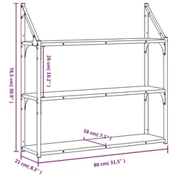 Zidna polica s 3 razine dimljenog hrasta 80x21x78,5 cm drvena
