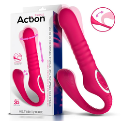Action Strapless Strap-On Thrusting & Waving Pulse Triple Action Dildo Pink