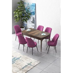 Hanah Home Set Trpezarijski sto i 6 stolica Zen, Ljubičasto-braon