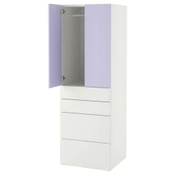SMASTAD / PLATSA Garderober, bela lila/s 4 fioke, 60x57x181 cm