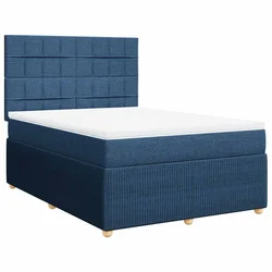 Vidaxl Box spring postelja z vzmetnico modra 140x190 cm blago