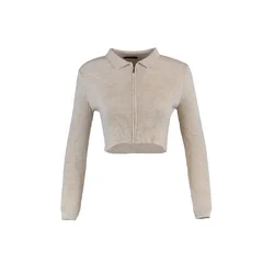 Trendyol Beige Crop Zippered Knitwear Cardigan