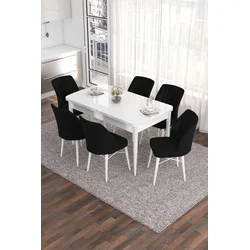 Hanah Home Set Trpezarijski sto i 6 stolica Eva, Crno-beli
