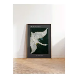 WallXpert uramljena slika 115232, The White Swan Hilme af Klint, beli labud na tamnoj pozadini, 50 x 70 cm, ram u boji prirodnog drveta