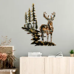 Wallity Metalna zidna dekoracija jelen u šumi 65x79 cm šarena