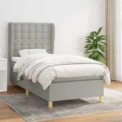 Greatstore Box spring postelja z vzmetnico svetlo siva 90x200 cm blago