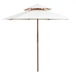 Dvoslojni suncobran 270 x 270 cm s drvenim stupom krem bijeli