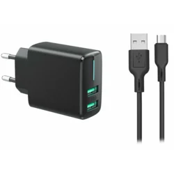 Brzi punjač: adapter 2xUSB 230V 2.4A + kabal USB-C 1m Car Commerce