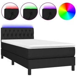 Vidaxl Box spring postelja z vzmetnico LED črna 90x190 cm blago