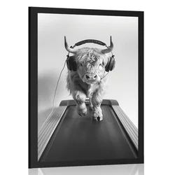 Plakat krava s slušalkami na tekalni stezi - 30x45 no frame