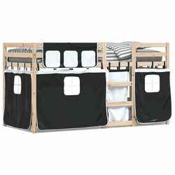 Krevet na kat sa zavjesama bijelo-crni 90 x 200 cm od borovine