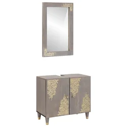 Set ormarića za kupaonicu Zidne 2 pcs Siva Čvrsto drvo manga