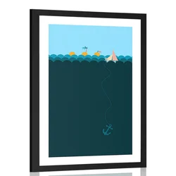 Plakat s paspartujem čarobno morje z barčico - 30x45 black