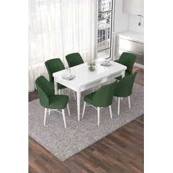 Hanah Home Set Trpezarijski sto i 6 stolica Nef, Zeleno-beli