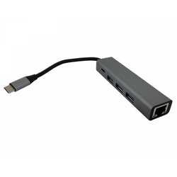 FAST ASIA Adapter-konvertor TIP C na 3xUSB 3.0+TIP C+RJ45