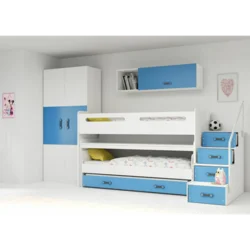 Drveni Dečiji Krevet Na Sprat Max 1 S Tri Kreveta 200X80 - Plavi