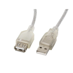 Lanberg USB kabel Lanberg CA-USBE-12CC-0018-TR, 1,8 m, USB 2.0 A, prozoren, moški in ženski konektor, odličen prenos podatkov