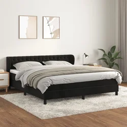 Greatstore Box spring postelja z vzmetnico črna 160x200 cm žamet