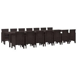 vidaXL Vrtna jedilna garnitura 15 pcs Rjava Velik Ratan