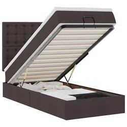 Vidaxl Otomanska postelja z vzmetnico & LEDs temno rjava 90x200 cm