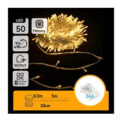 Aigostar - LED spoljašnji niz 50xLED/8 funkcija 3xAA 5,3m IP44 topla bela
