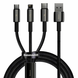 BASEUS Tungsten 3in1 kabel USB - Lightning/USB-C/Micro USB 3.5A 1.5m, črna
