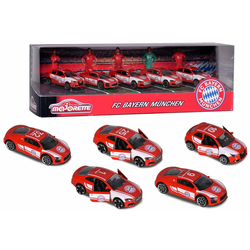 Autíčka FC Bayern Majorette kovové s odpružením a samolepkami sada 5 druhov v darčekovom balení MJ2053173
