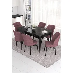 Hanah Home Set Trpezarijski sto i 6 stolica Eva, Prljavo roze