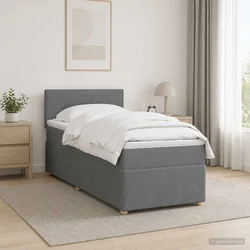 vidaXL Postelja boxspring z vzmetnico Temno siva 90 x 200 cm Blago
