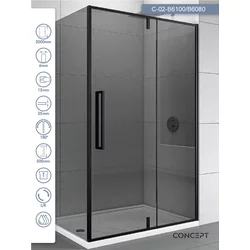 CONCEPT Tuš kabina Absolut, Crno zatamnjeno staklo 6mm, Crni ram, 100x80x200cm