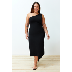 Trendyol Curve Black One Shoulder Asymmetric Knitted Dress