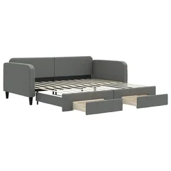 Vidaxl Izvlečna dnevna postelja s predali temno siva 100x200 cm blago
