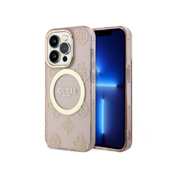 GUESS IML Glitter Peony Gold Maska za telefon iPhone 14 Pro, MagSafe, Roze