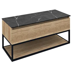 SKARA Vanity Unit 100x50x45cm, black matt/Oak Alabama - Rjava - 100x50x45 cm - Sapho - SKARA - 24 - Aluminij; MDF/laminat - 1000 - 500 - 450 - 14
