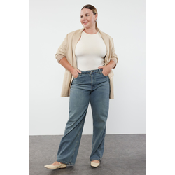 Trendyol Curve Blue Pale Effect Vintage Wide Cut Jeans