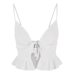 Womens top Waffle Pique Ruffle white