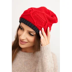 Kesi Womens winter hat made of wool with a woven pattern K443 red