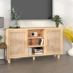 Komoda smeđa 105x30x60 cm masivna borovina i prirodni ratan