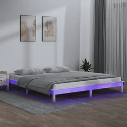 LED okvir kreveta bijeli 150 x 200 cm bračni od masivnog drva