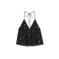 Pull&Bear Top črna / srebrna