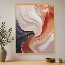 WallXpert uramljena slika na platnu Cc-D-Ah-1018, apstraktni talasi u terakota, krem i tamnoplavoj boji, 45 x 60 cm