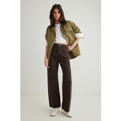 Trendyol Brown Stitch Detail High Waist Wide Leg Jeans
