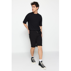 Trendyol Black Regular/Regular Fit Medium Size Elastic Waist Laced Double Cuff Shorts