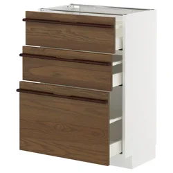 METOD / MAXIMERA Podni element s 3 fioke, bela/Stensta tamnobraon jasenov furnir, 60x37 cm