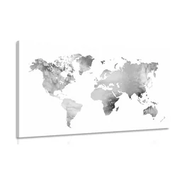 Slika zemljevid sveta v črnobeli akvarel izvedbi - 90x60