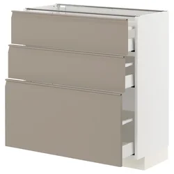 METOD / MAXIMERA Podni element s 3 fioke, bela/Upplöv tamnobež, mat, 80x37 cm