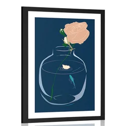 Plakat s paspartujem romantični cvet v vazi - 20x30 white