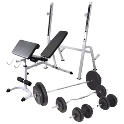 Klupa za vježbanje sa stalkom za utege i setom utega 90 kg